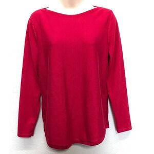 Chicos Top Sweater Size 1 Womens M Red Boat Neck Long Sleeve Rayon Blend